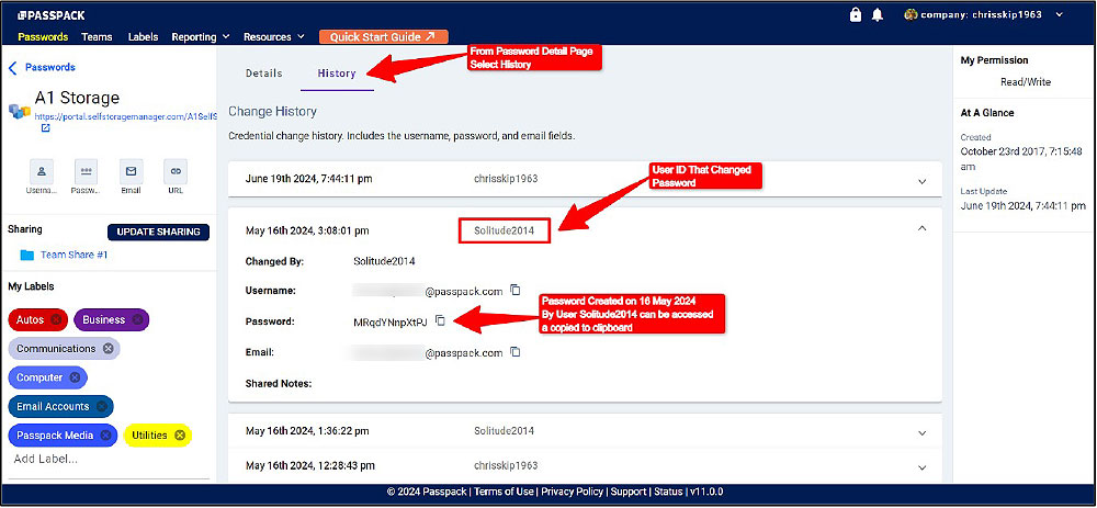 Password History - PassPack